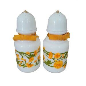 Vintage Avon Milk Glass Salt & Pepper Shakers 1960-70 Retro Green Orange